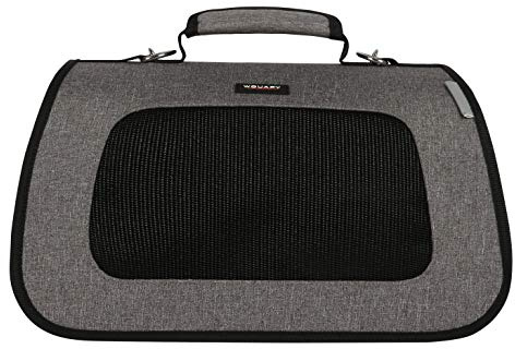 Wouapy – vikbar transportväska för hundar och katter – transportväska av slitstark nylon – stort nät för maximal ventilation – design, praktisk och bekväm – Medium storlek – grå