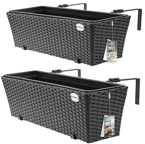 Casaria® Blumenkasten 2er Set 11 Liter Montagehalterung Indoor Outdoor Geländerkasten Balkonkasten Pflanzkasten schwarz