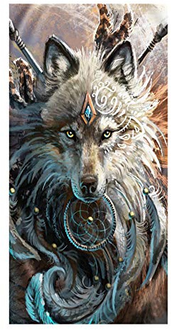 FANSU Strandtücher Microfaser Gross, Wolf Drucken Strandtuch Mikrofaser Leicht Strandhandtuch Erwachsene & Kinder Sommer Badetuch für Reise Strand Schwimmen (Grauer Traumfänger,150x180cm)