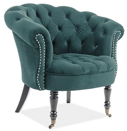 Casa Padrino Chesterfield Fåtölj 87 x 78 x H 83 cm elegant salongsfåtölj med fint sammetstyg – Chesterfield-möbler, färg: grön
