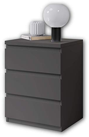 Stella Trading Nachttisch mit drei Schubladen in Graphit - Moderner Nachtschrank mit Stauraum für Ihr Bett - 45 x 61 x 38 cm (B/H/T)