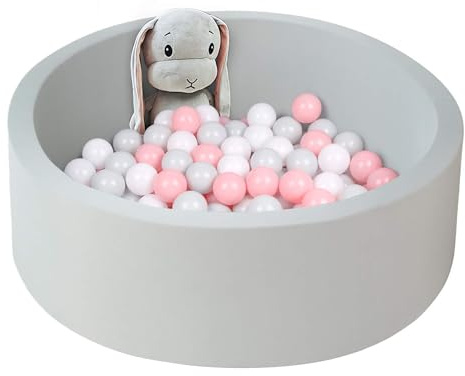 UHAPPYEE Soft Ball Pit for Toddler, 35 x 12 Foam Ball Pit with Removable Cover, Indoor Memory Sponge Round Ball Without Balls - Light Grey