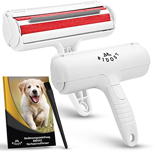 BIDOST Tierhaarentferner & Wiederverwendbare Fusselrolle für Tierhaare - Perfekt zum Entfernen von Katzen- & Hundehaaren - Wunderbürste für Teppich, Sofa, Kratzbaum und Bett - weiß rot