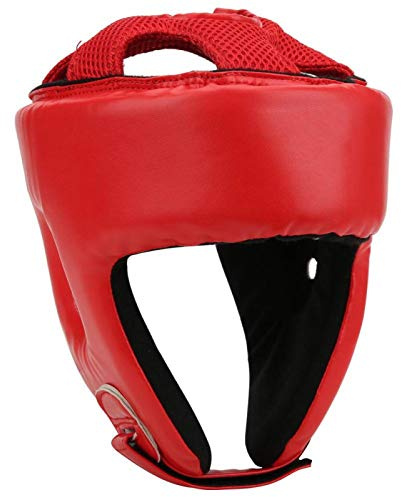 Copricapo da boxe Casco da boxe Cuoio regolabile Protezione per la testa Sanda Kickboxing Training Defense MMA Headgear Defense(M-Rosso)