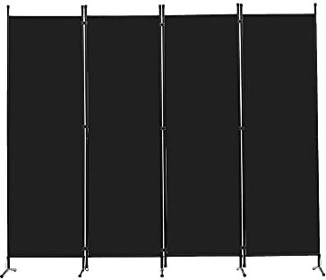 Mingone Raumteiler Trennwand Paravent 4-TLG. Sichtschutz Faltbar mit Metallrahmen Polyester-Mischgewebe für Wohnzimmer, Schlafzimmer, Küche, Büro, Balkon, Garten, Schwarz, 200x176cm