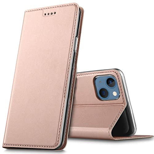 Verco Handyhülle für iPhone 13, Premium Handy Flip Cover für Apple iPhone 13 Hülle [integr. Magnet] Book Case PU Leder Tasche, Rosegold