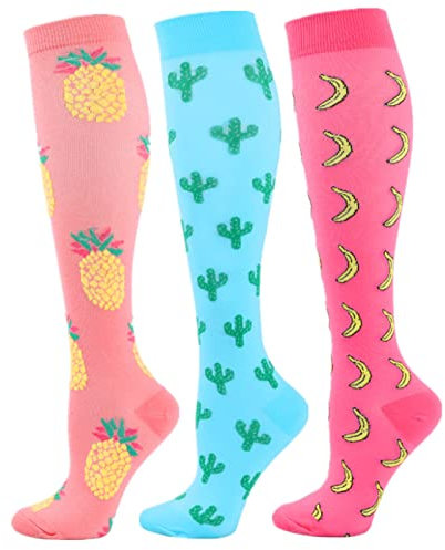 Zingso 3 Pares de Calcetines de Compresión para Mujeres y Hombres de 20 a 25 mmHg, los Mejores Deportivos y Médicos Para Correr, volar, viajar, Enfermeras (S/M, Amarillo + Verde + Rosa)