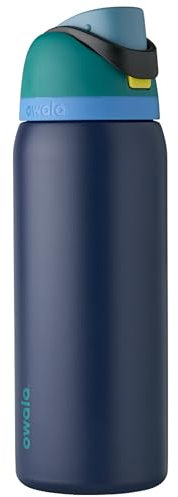Owala FreeSip Insulated Stainless Steel Water Bottle with Straw for Sports and Travel, BPA-Free, 32-oz, Teal/Navy (Nautical Twilight)