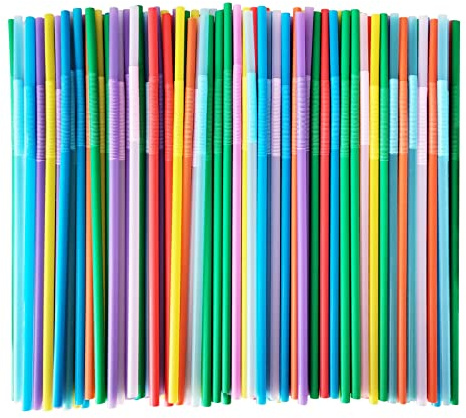 KTOJOY 300 Pcs Flexible Colorful Disposable Plastic Bendable Drinking Bendable Straws, 10.4 Long and 0.23'' Diameter