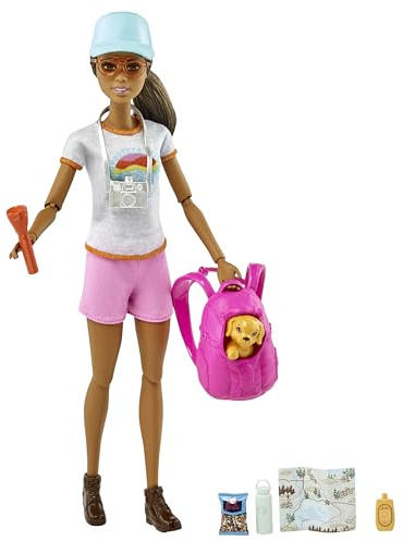 Barbie Bienestar Senderista Muñeca articulada con Mascota y Accesorios de excursión, Juguete +3 años (Mattel HNC39)
