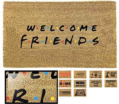 LUCA HOME - Felpudo Entrada casa Original y Divertido de Coco Natural - Felpudo Friends 33x60 - Ideal para Puertas de Exteriores Cubiertas, pasillos y entradas de hogares
