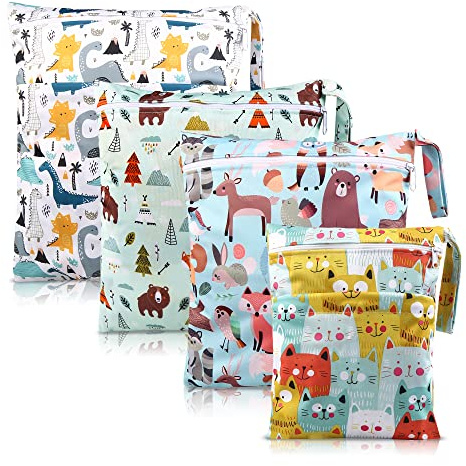 Wetbag Kindergarten,Pañales de tela para la nariz, 4 unidades, bolsas de pañales impermeables, bolsas húmedas, multicolor, Bolsillo en la nari