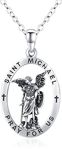 ZIPPICE Saint Michael Halskette 925 Sterling Silber Erzengel Anhänger Halskette Amulett Schmuck Geschenk Weihnachtsgeschenke für Herren Damen