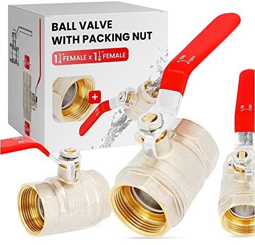 Válvula de Bola Esfera Cierre 1 1/4'' Hembra x 1 1/4'' Hembra Latón DN32 Maneta de Palanca | Llave de Paso Agua Restrictor Anillo de Estanqueidad de Prensaestopas