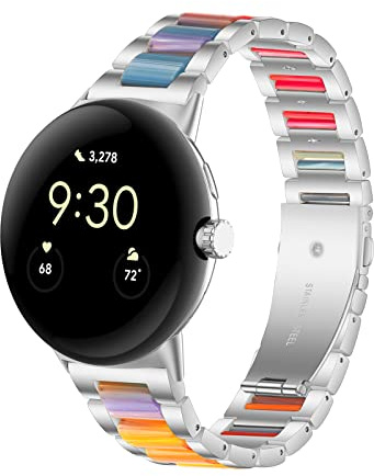 Gheper Resin Edelstahl Armband Kompatibel mit Google Pixel Watch 2 2023/Pixel Watch 2022 Smartwatch Schnelle Passform Metallarmband Ersatzarmband für Damen Herren