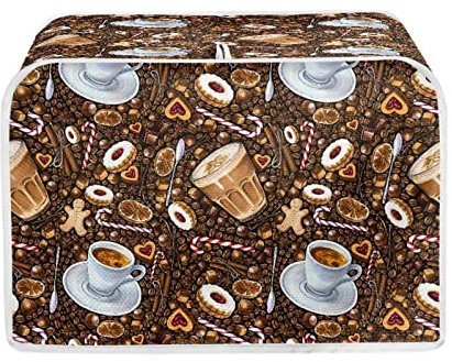 Talayituse Coffee Print Toaster Cover 2 Slice Wide Slot, Lightweight Dust Protection Washable Appliance Bag Bread Maker Cover