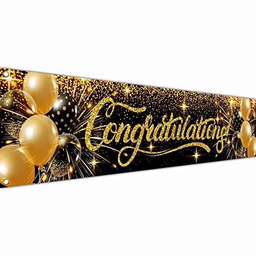 Congratulations Decorations - We Are So Proud of You Banner - Well Done - Graduation Decorations for Prom - 180 x 40cm (Black and Gold)