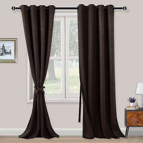 XWZO Blickdichte Vorhänge Verdunklungsvorhänge mit Ösen 2 Stücke Gardienen mit Raffhalter Lichtundurchlässige Vorhänge für Schlafzimmer,WonhzimmerBüro, 245x140 cm, Braun