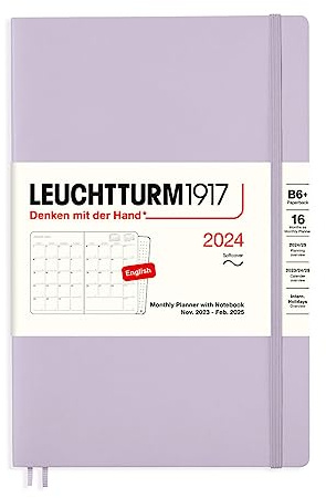 LEUCHTTURM1917 367575 Monatsplaner mit Notizbuch, Softcover, Paperback (B6+) 2024, 16 Monate, Lilac, English