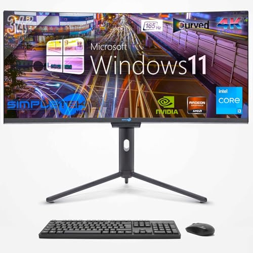 SIMPLETEK - PC ALL in ONE 34 4K Wide 165Hz Core i3 | Windows 11 | GPU Dedicata GTX1660 da 6GB | 16GB RAM SSD 960GB | Webcam Integrata 5MP | Gaming Computer | WiFi6