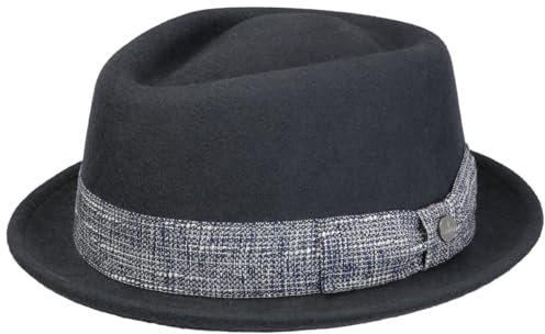 LIERYS Crescott Pork Pie Wollhut Klassischer Filzhut Regenabweisend Knautschbar Damen Herren Ganzjährig grau M (56-57 cm)