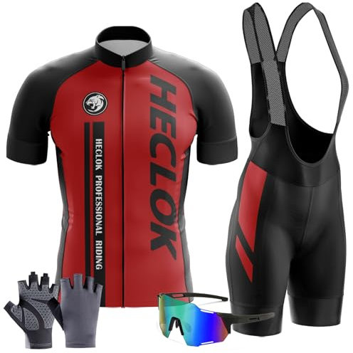 Herren Radtrikot Set Kurzarm Fahrradtrikot Inklusive Fahrradhandschuhe, Fahrradbrille Fahrradbekleidung Radsport-Anzüge Trägerhose Atmungsaktiv Schnelltrocknend Sitzpolster (5XL,TYP-7)