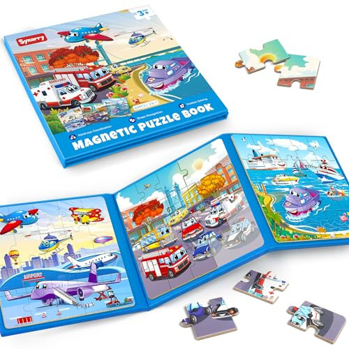 SYNARRY Puzzle Fahrzeuge Magnetisch ab 3 4 5 6 Jahre, 20 Teile Kinderpuzzle Für Reisen, Reisespiele Kinder Lernspielzeug für Jungen Mädchen (Verkehrsmittel)