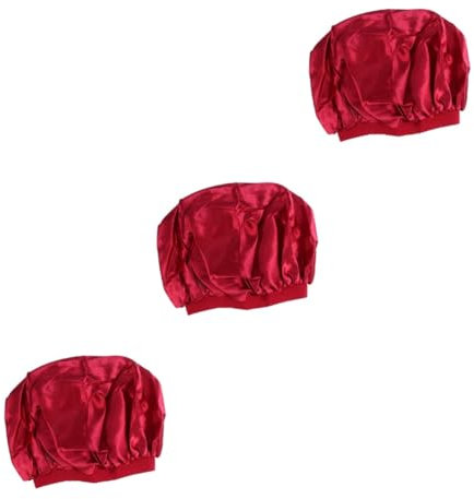Healvian 3stücke Elastische Schlafhaube Für Frauen Große Rund Kante Satin Rot Für Dusche Und Bad Schützt Das Haar Vor Nässe Und Sorgt Für Angenehmen Tragekomfort