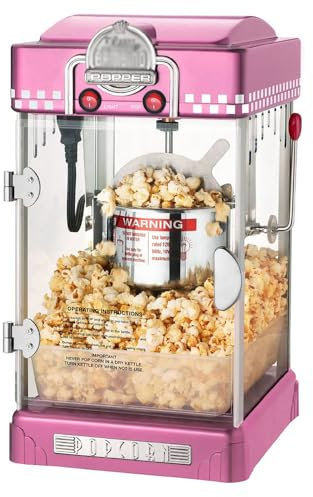 Petite machine à pop-corn entièrement automatique, machine à pop-corn domestique, matériau en acier inoxydable 304, nettoyage facile, idéale pour les couples, la famille, l'heure du cinéma,Pink