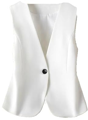 ORDOBO Chaleco De Traje De Mujer - Blazer Chaleco Formal Abrigo Mujer con Cuello En V Delgado Oficina Corto Un Solo Pecho Elegante Corto Sin Mangas Primavera Verano Cárdigan Color Sólido,Blanco,X