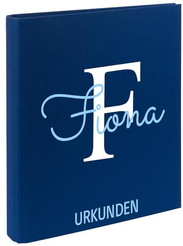 Urkundenmappe mit Namen personalisiert aus Leinen Mappe für Zertifikate Übergabeordner Ehrung Dunkelblau Buchstabe