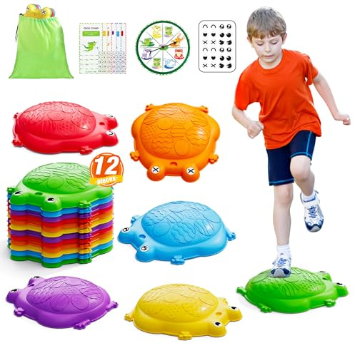 HYES Stepping Stones for Kids, 12PCS Non-Slip Balance Steps Stones for Toddler 1-3, Obstacle Courses Sensory Toys, Coordination Game Gift for Boys Girls Indoor Outdoor Play Ages 3-5