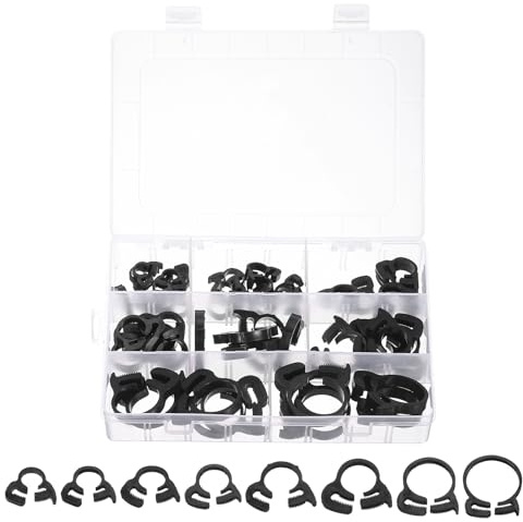 sourcing map 1 Set 48 Pcs Plastic Adjustable Double Snap Grip Hose Clamps(6.1-6.6mm, 8.1-8.6mm, 9.0-9.9mm, 12.3-14mm, 13.8-15.4mm, 16.3-18.1mm, 21.5-23.5mm, 24.5-26.1mm), Black