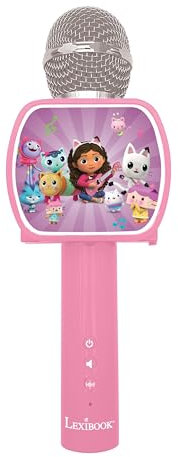 LEXIBOOK, Gabby's Dollhouse, Micrófono Bluetooth® con función de Cambio de Voz, Altavoz Incorporado, Soporte para teléfono Incluido, Rosa, MIC240GDH