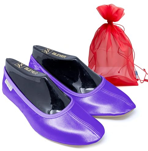 DanzaVinci Bundle Bleyer Gymnastikschuhe 6541 mit Chiffonbeutel, Lila, 34, Schläppchen aus Satin für Kinder und Erwachsene, Turnschläppchen rutschfest