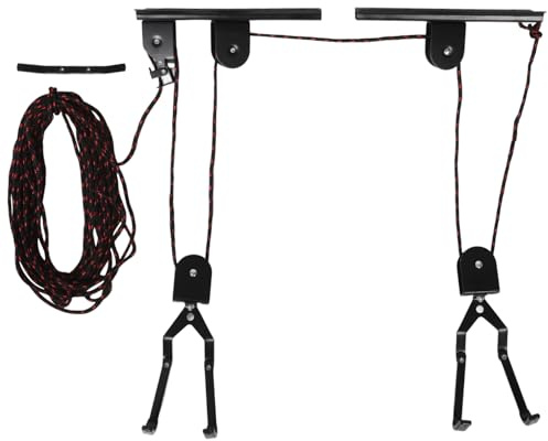 CAXUSD Colgador Para Bicicletas Sistema De Poleas, Carga Hasta 20 Kg, Soporte De Pared De Acero Negro, Elevador De Bicicletas Para Garaje, Ahorro De Espacio, Montaje Sencillo