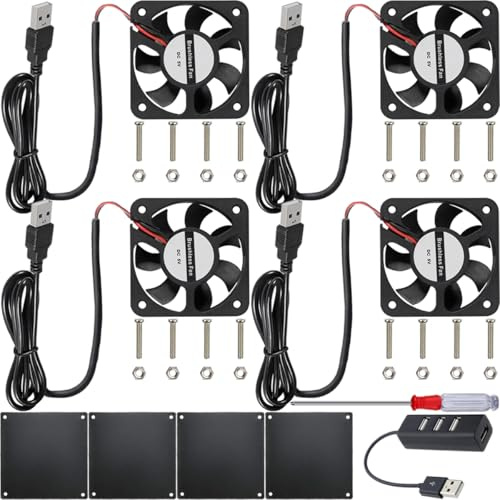 JYUDAUFU 4 Stück 50mm×10mm 5010 USB bürstenloser Kühllüfter DC 5V 5100U/min mit Staubfilternetz, 4-Port USB-Hub-Splitter, Mini-Schraubendreher, für DIY-Test 3D-Drucker PC-Gehäuse DVR CPU Kleingeräte