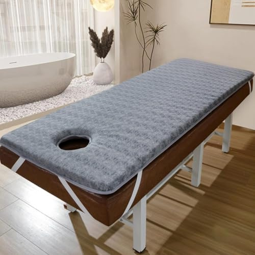 LDLCYCN Latex minnesskum massage säng madrass överdrag med elastiskt band halkfri fransar sängkudde med hål 4 cm tjock bekväm spa massage bord topp runt fyrkantigt huvud, grå, 80 x 190 cm (R)