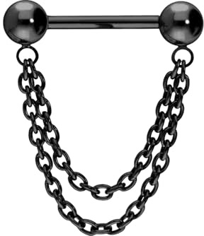 PIERCINGLINE Titan Barbell mit Push Fit 2 KETTEN Brustwarzenpiercing Nippelpiercing Farb & Größenauswahl