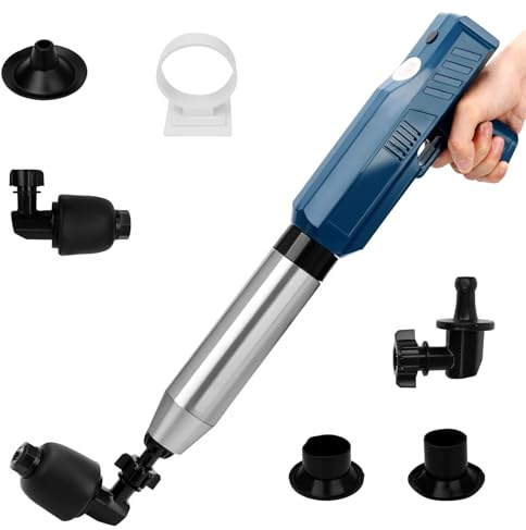 Wula Elektrisch Toilettenkolben Set, Abflussreiniger Pumpe mit Luftkompression und Luftdruckanzeige, Pressluft Rohrreiniger mit 4 Saugnäpfen für Waschbecken, Toiletten, Badezimmer