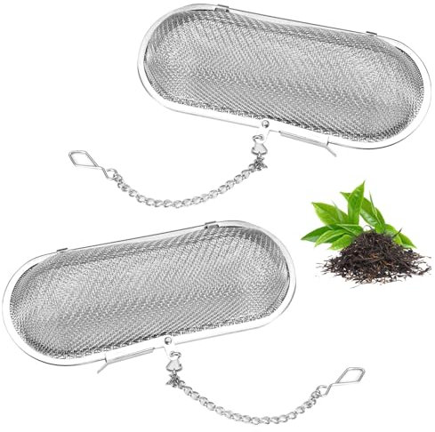 2 Stück Gewürzsieb zum Mitkochen Edelstahl,11 x 4,5 cm Teesieb für Losen Tee,Gewürzsieb mit Kette,Gewürzei Teesieb,Gewürzkugel,Gewürzei Teeei Groß,Teefilter für Tee,Teefrüchten,Gewürzen,Kräutern