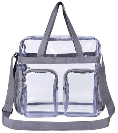 SUIOPPYUW Elegante transparente Umhängetasche für Arbeit und Reisen. Transparente PVC Einkaufstasche. Die transparente Handtasche ist robust und langlebig, grau