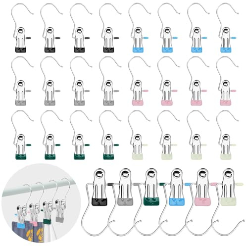 Lot de 30 pinces à linge portables, en acier inoxydable, antidérapants, pour bottes de vêtements, pinces à vêtements polyvalentes, pinces de suspension pour la maison, les voyages, manteaux, chapeaux,