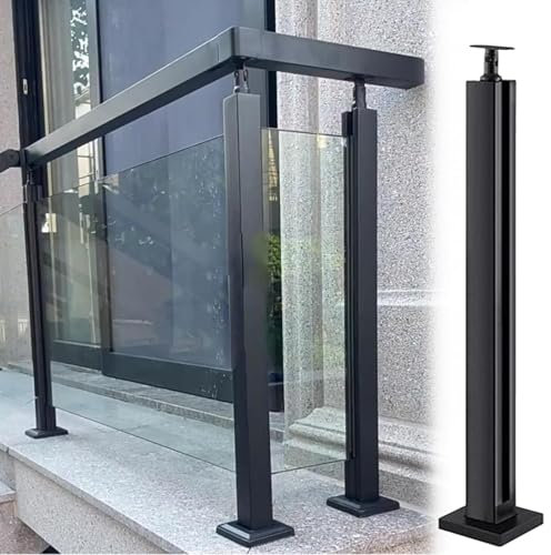 Stilvoller schwarzer Geländerpfosten aus Edelstahl für Balkon, Terrasse, Garten, Treppengeländer, 70 cm, Farbe Grau mit Balusterplatten, Klemme, Treppengeländer, Mittelecksäule