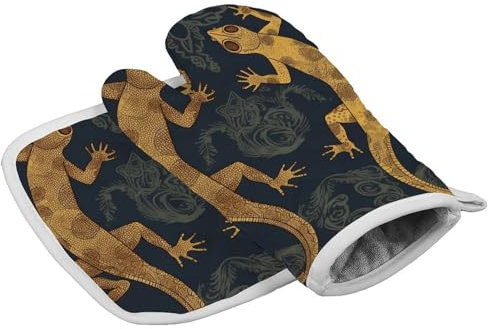 Gecko Lizards Gants de cuisine personnalisés résistants à la chaleur Gants de four et maniques doux pour femme pour la cuisine, le barbecue, le grillin, Thanksgiving, la pâtisserie