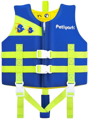 Schwimmweste Kinder, Premium Neopren Schwimmweste für Kinder, Schwimmhilfe mit Sicherheitsgurt und abnehmbaren Schwimmern für Jungen und Mädchen, Blau/S (1.5-4 Jahre)