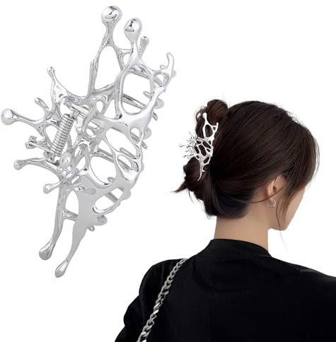 Metall Haarspangen Frauen, Mädchen, Kinder Silber Haarschmuck elegante Haarspangen dicke Haarschmuck für Partys, Hochzeiten, täglich, Arbeit (flüssige Wirkung) (Silver)