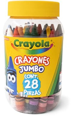 Crayola - 28 Pastelli A Cera formato Jumbo in Barattolo richiudibile, Colori Assortiti, Per Scuola E Tempo Libero, 52-3037
