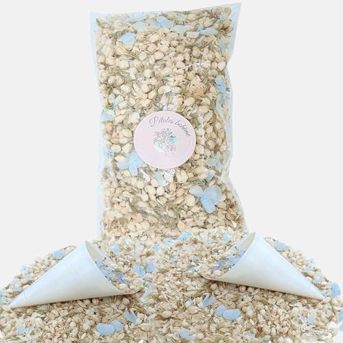 Confettis Fleurs séchées Mariage 1 Litre, Pétales Naturels bleu blanc | Hortensia, Jasmin, Décoration Champêtre - Petales a Jeter Mariage - Artisanat France - Petales Boheme