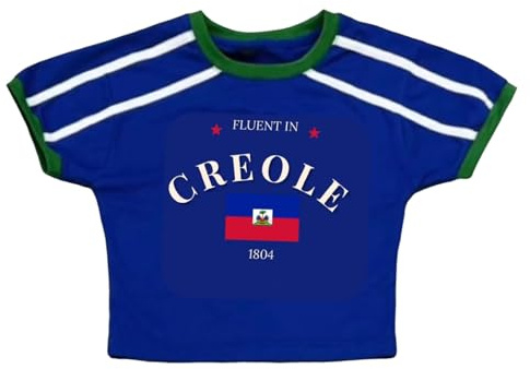 Y2k Jersey Crop Top Summer Going Out Streetwear Shirts 2000s Embroidery Tops Vintage Graphic Baby Tees for Women (Royal Blue Creole,Medium)